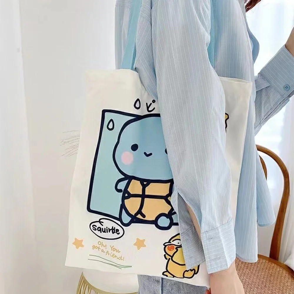 Pikachu Pokemon Canvas Tote Kawaii Psyduck Cute Autumn/Winter Daily Portable Handbag Shopping Grocery Reusable School Gifts ﻿ thumbnail 3