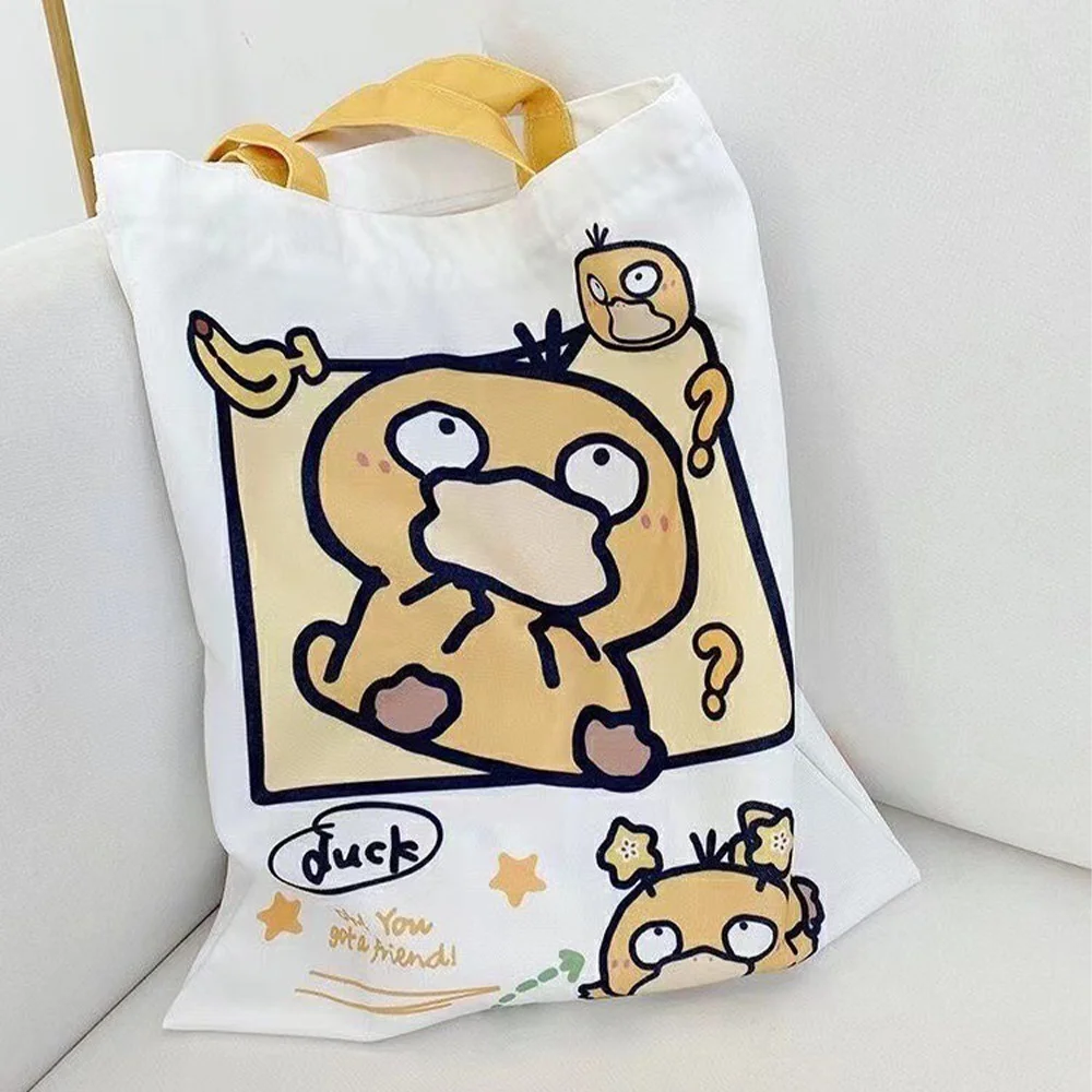 Pikachu Pokemon Canvas Tote Kawaii Psyduck Cute Autumn/Winter Daily Portable Handbag Shopping Grocery Reusable School Gifts ﻿ thumbnail 6