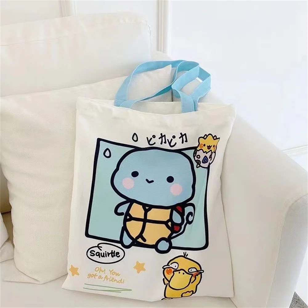 Pikachu Pokemon Canvas Tote Kawaii Psyduck Cute Autumn/Winter Daily Portable Handbag Shopping Grocery Reusable School Gifts ﻿ thumbnail 5