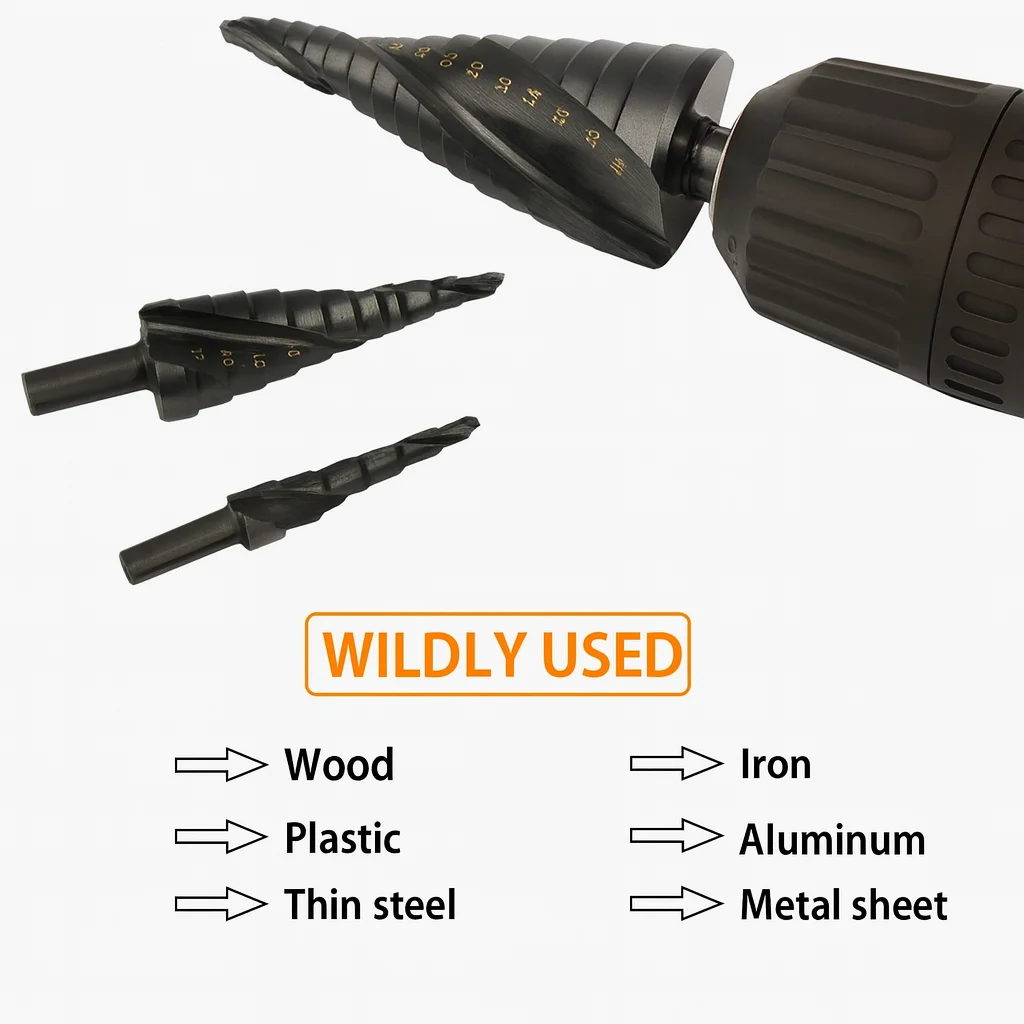 HSS Cobalt Step Drill Bit 4-32mm Spiral Cone Bit Triangle Shank Metal Wood Drilling Reamer High Speed Steel DIY Tool thumbnail 6