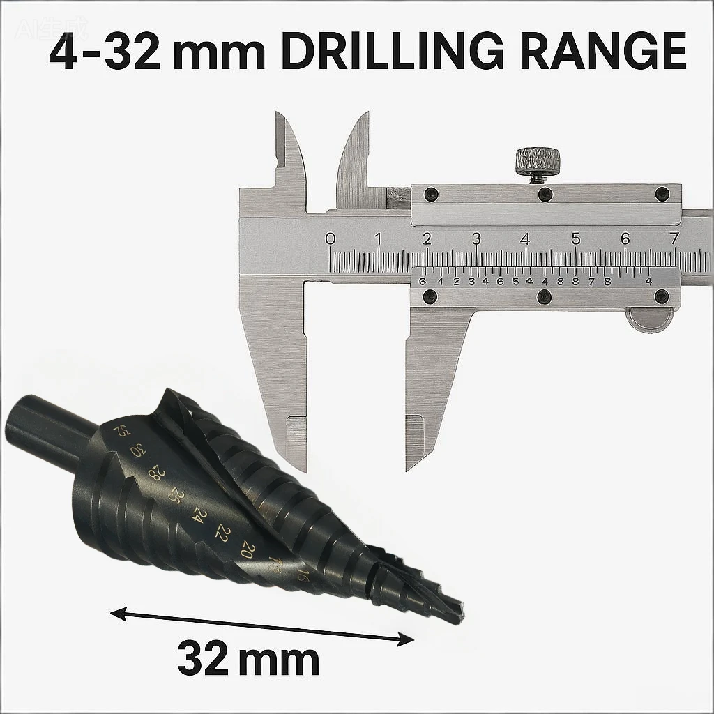 HSS Cobalt Step Drill Bit 4-32mm Spiral Cone Bit Triangle Shank Metal Wood Drilling Reamer High Speed Steel DIY Tool thumbnail 4
