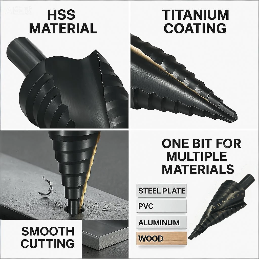 HSS Cobalt Step Drill Bit 4-32mm Spiral Cone Bit Triangle Shank Metal Wood Drilling Reamer High Speed Steel DIY Tool thumbnail 5
