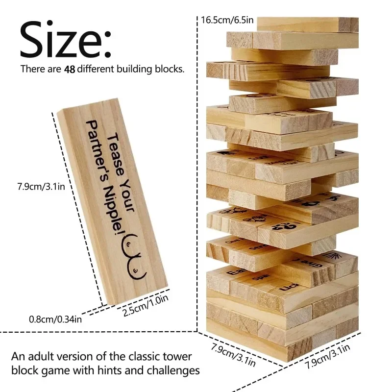 48Pcs Wooden Sex Block Tumbling Tower Stacking GamesGame For Adults Sex Toys Valentine For Couples Erotica Party SM Block thumbnail 3