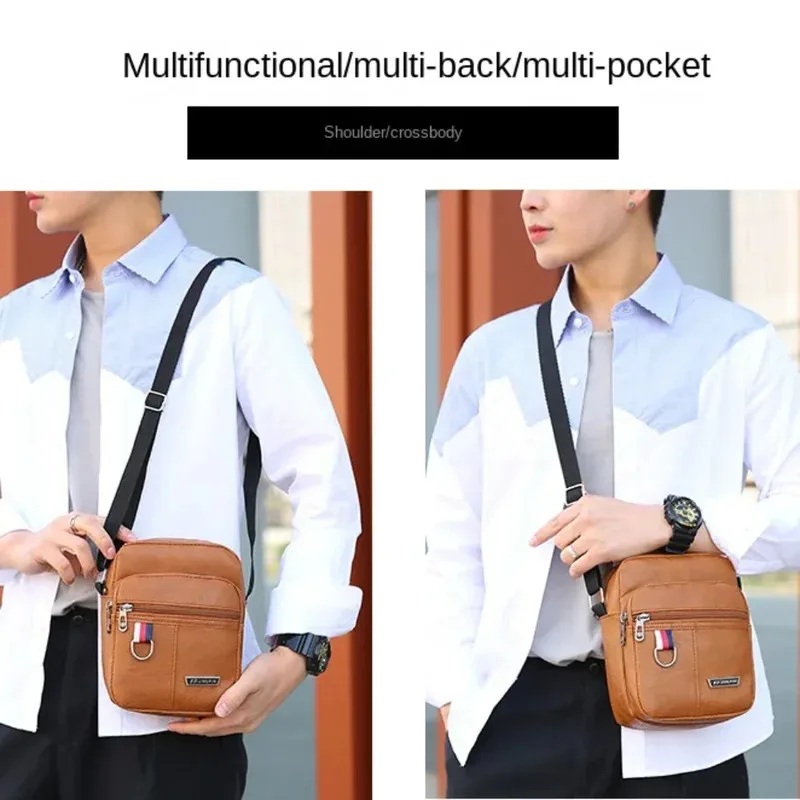 Crossbody Bag Men's High Quality PU Leather Shoulder Bag Large Capacity Chest Bag Fashion Casual Solid Color Crossbody Bag thumbnail 5