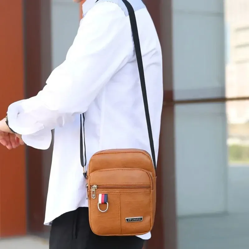 Crossbody Bag Men's High Quality PU Leather Shoulder Bag Large Capacity Chest Bag Fashion Casual Solid Color Crossbody Bag thumbnail 3