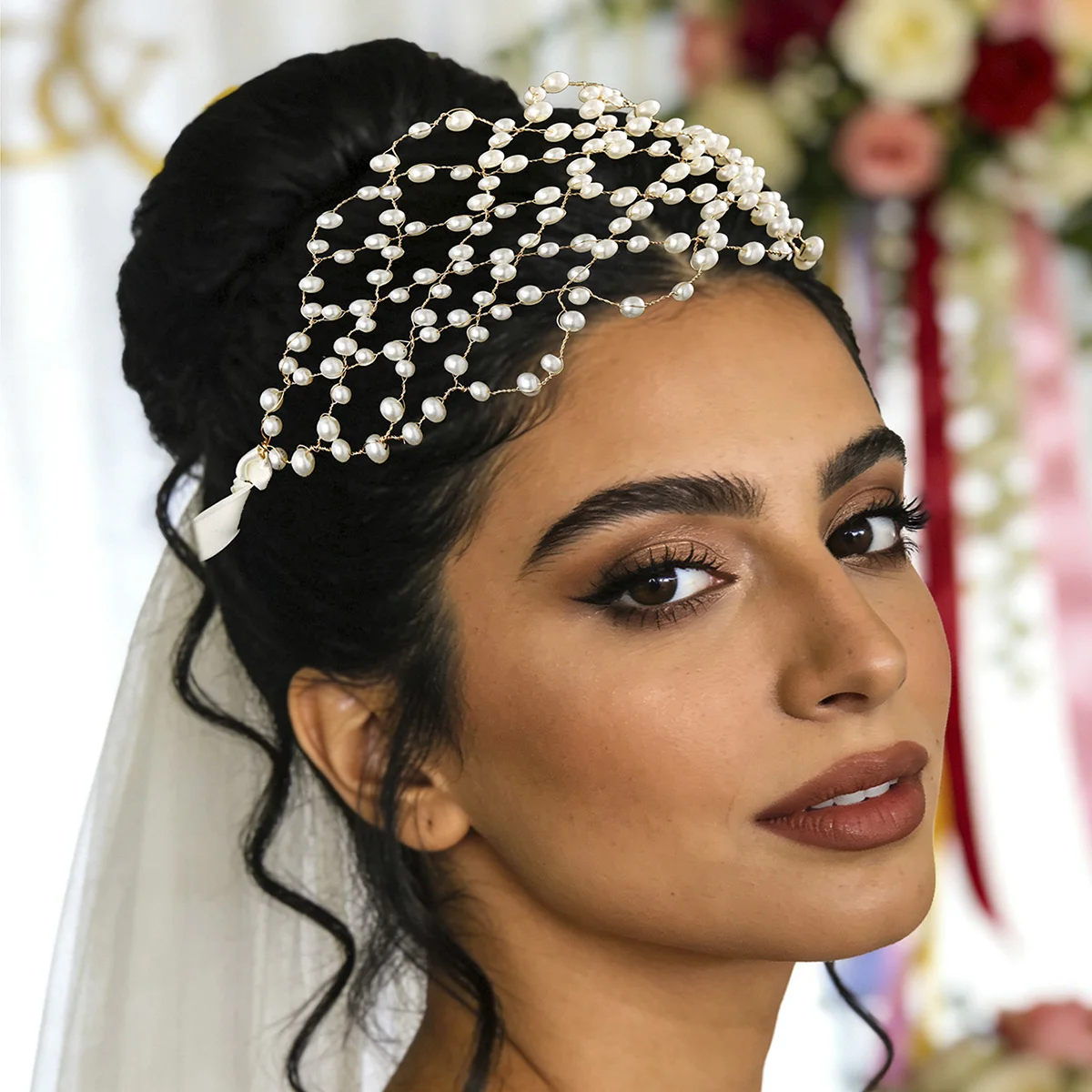 Trendy Pearl Net Braided Headband For Women Luxurious texture Ramadan Middle Eastern Female Hairband Tiara Hair Accessories thumbnail 2