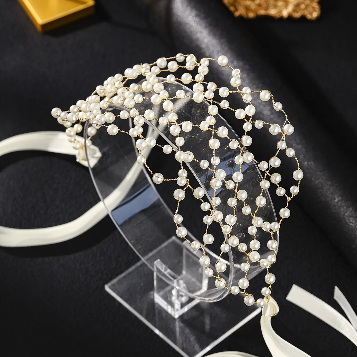 Trendy Pearl Net Braided Headband For Women Luxurious texture Ramadan Middle Eastern Female Hairband Tiara Hair Accessories thumbnail 3