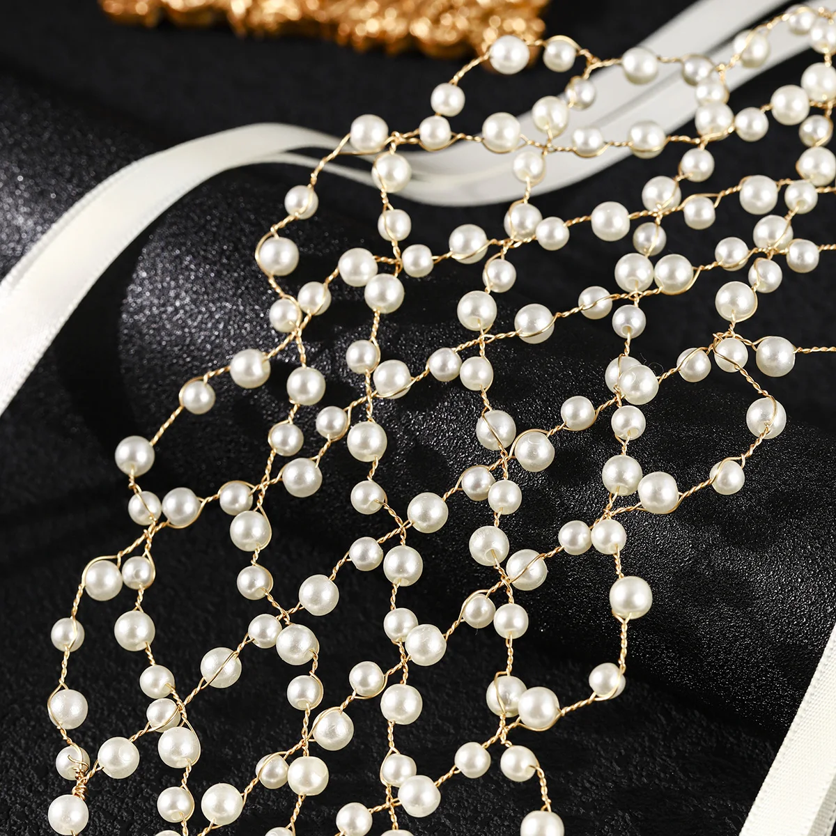 Trendy Pearl Net Braided Headband For Women Luxurious texture Ramadan Middle Eastern Female Hairband Tiara Hair Accessories thumbnail 4