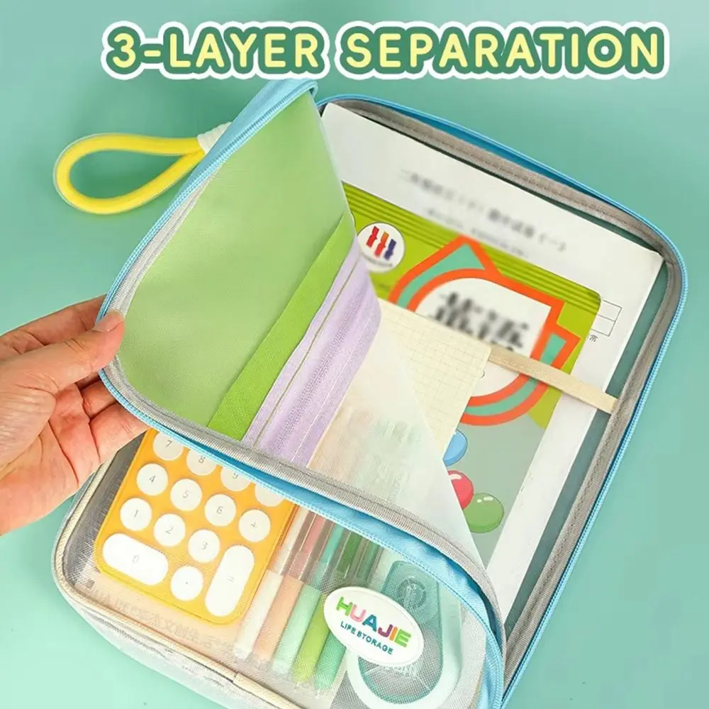 Simple L-shape Large Opening File Bag Transparent Handheld Mesh Folder Stationery Organizer School Office thumbnail 3