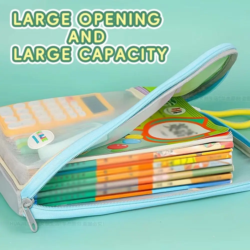 Simple L-shape Large Opening File Bag Transparent Handheld Mesh Folder Stationery Organizer School Office thumbnail 2