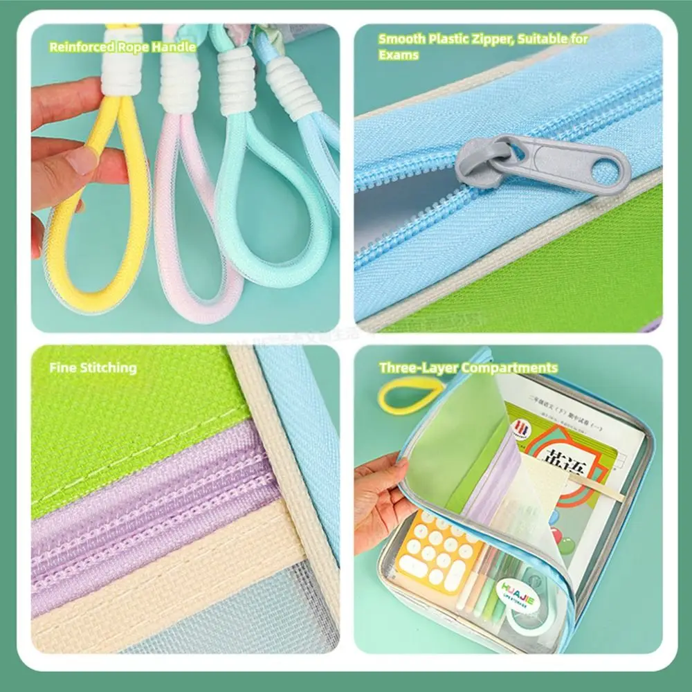 Simple L-shape Large Opening File Bag Transparent Handheld Mesh Folder Stationery Organizer School Office thumbnail 5