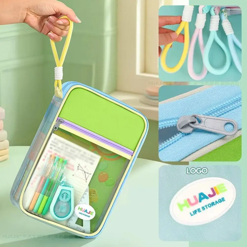 Simple L-shape Large Opening File Bag Transparent Handheld Mesh Folder Stationery Organizer School Office thumbnail 4