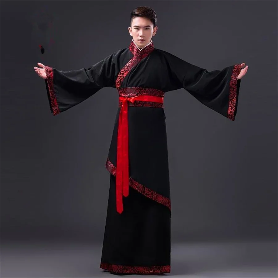 Ancient Costume Black Hanfu Men Tang Dynasty Black Stage Costume Chinese Traditional Clothing with Belt for Man Boy Big Size thumbnail 2