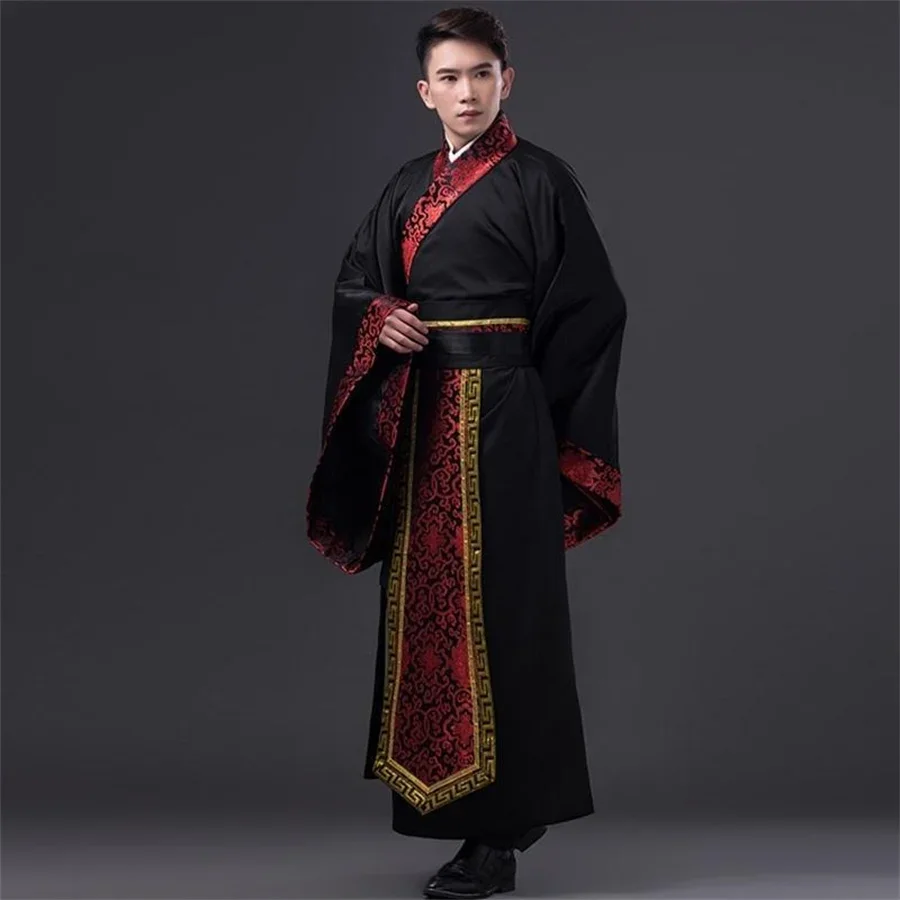 Ancient Costume Black Hanfu Men Tang Dynasty Black Stage Costume Chinese Traditional Clothing with Belt for Man Boy Big Size thumbnail 5