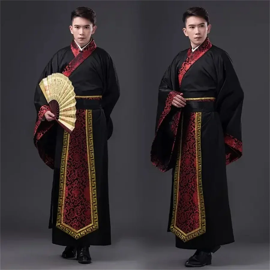 Ancient Costume Black Hanfu Men Tang Dynasty Black Stage Costume Chinese Traditional Clothing with Belt for Man Boy Big Size thumbnail 3
