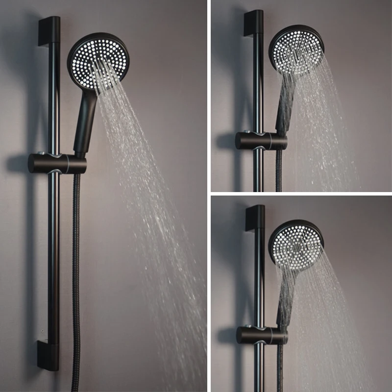 Adjustable 3 Function Black Shower Riser Slide Bar with Hand Held Shower & Hose Wall Mount Shower Sliding Bar Set thumbnail 4