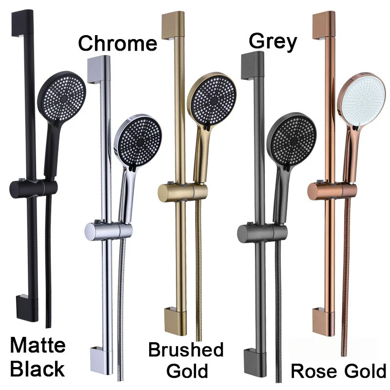 Adjustable 3 Function Black Shower Riser Slide Bar with Hand Held Shower & Hose Wall Mount Shower Sliding Bar Set