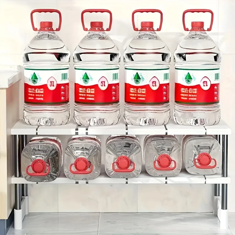 Adjustable Under-Sink Storage Rack - Stainless Steel Multi-Layer Space-Saving Storage Rack, Suitable for Kitchen and Bathroom Cabinets, Durable Wood-Free Design, Easy to Install, Multifunctional Under-Sink Shelf, Ideal Placement for Cookware and Cleaning Tools, Can Be Purchased in Multiple Stackable Units thumbnail 2