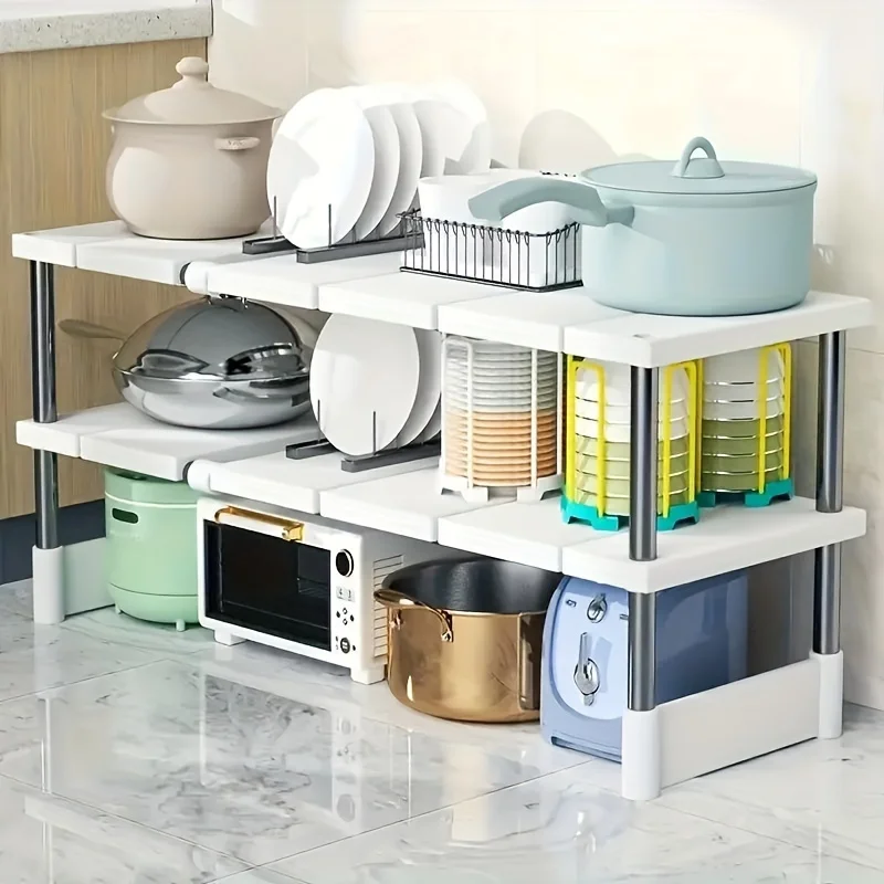Adjustable Under-Sink Storage Rack - Stainless Steel Multi-Layer Space-Saving Storage Rack, Suitable for Kitchen and Bathroom Cabinets, Durable Wood-Free Design, Easy to Install, Multifunctional Under-Sink Shelf, Ideal Placement for Cookware and Cleaning Tools, Can Be Purchased in Multiple Stackable Units thumbnail 3