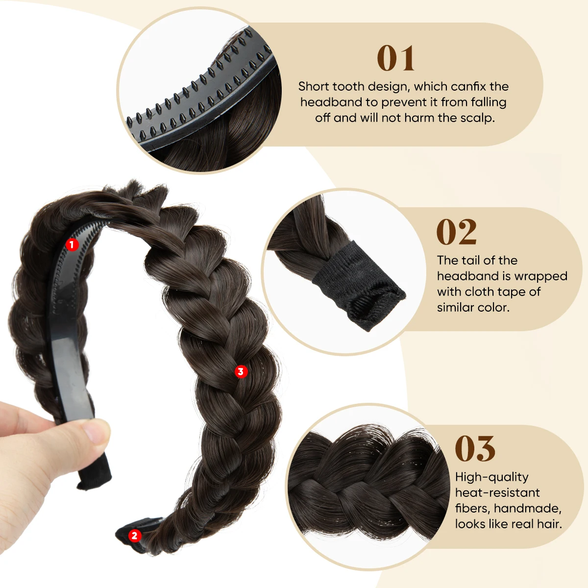 SARLA High-Quality Synthetic Fiber Braided Headband Wig, Fishtail Braid Headband, Bohemian Style Women's Hair Accessory Wig, sui thumbnail 3