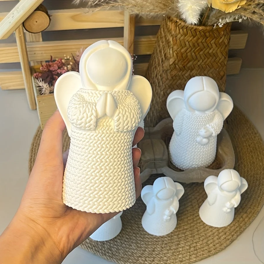 6 Styles Available Nordic Style White Resin Angel Clay Mold - Hand-Painted Prayer, Heart & Candle Holder Design thumbnail 6