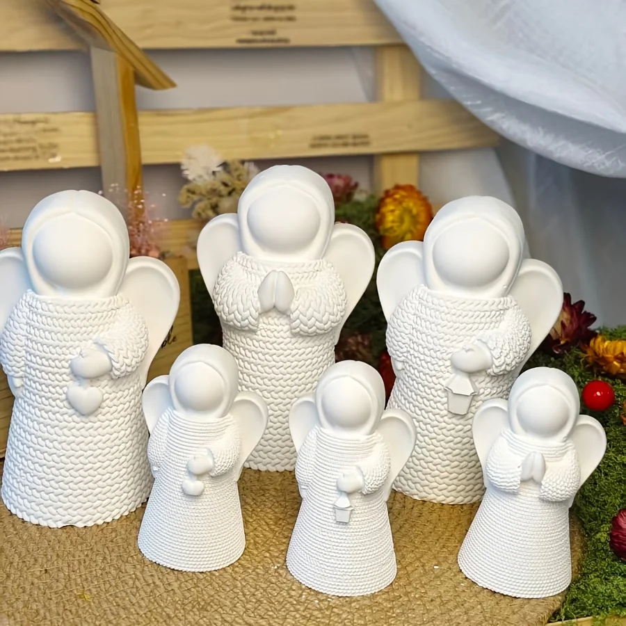6 Styles Available Nordic Style White Resin Angel Clay Mold - Hand-Painted Prayer, Heart & Candle Holder Design thumbnail 2