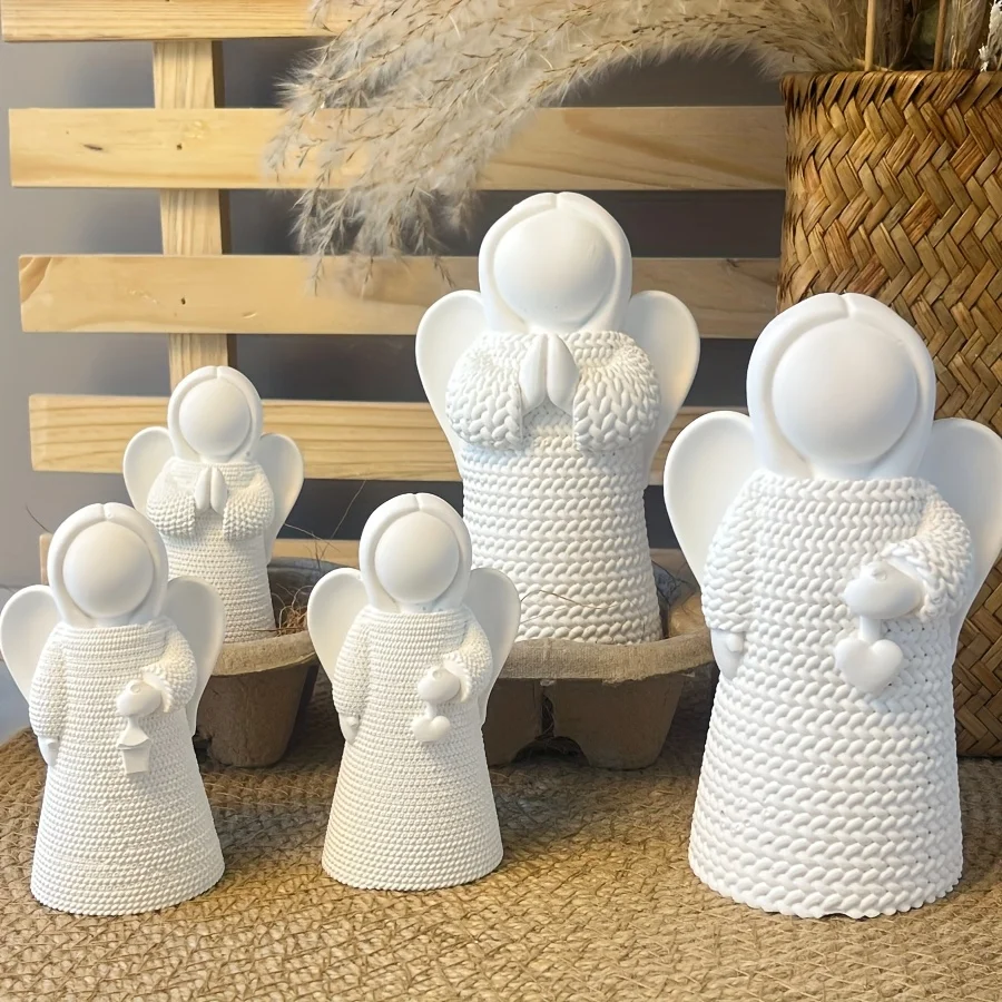 6 Styles Available Nordic Style White Resin Angel Clay Mold - Hand-Painted Prayer, Heart & Candle Holder Design
