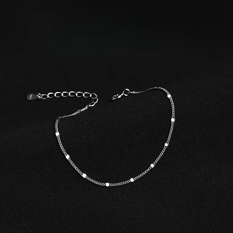 S925 Silver Ankle Bracelet for Women Elegant Minimalist Small Silver Piece Single Chain Ankle Jewelry Sweet Noble Feeling thumbnail 5