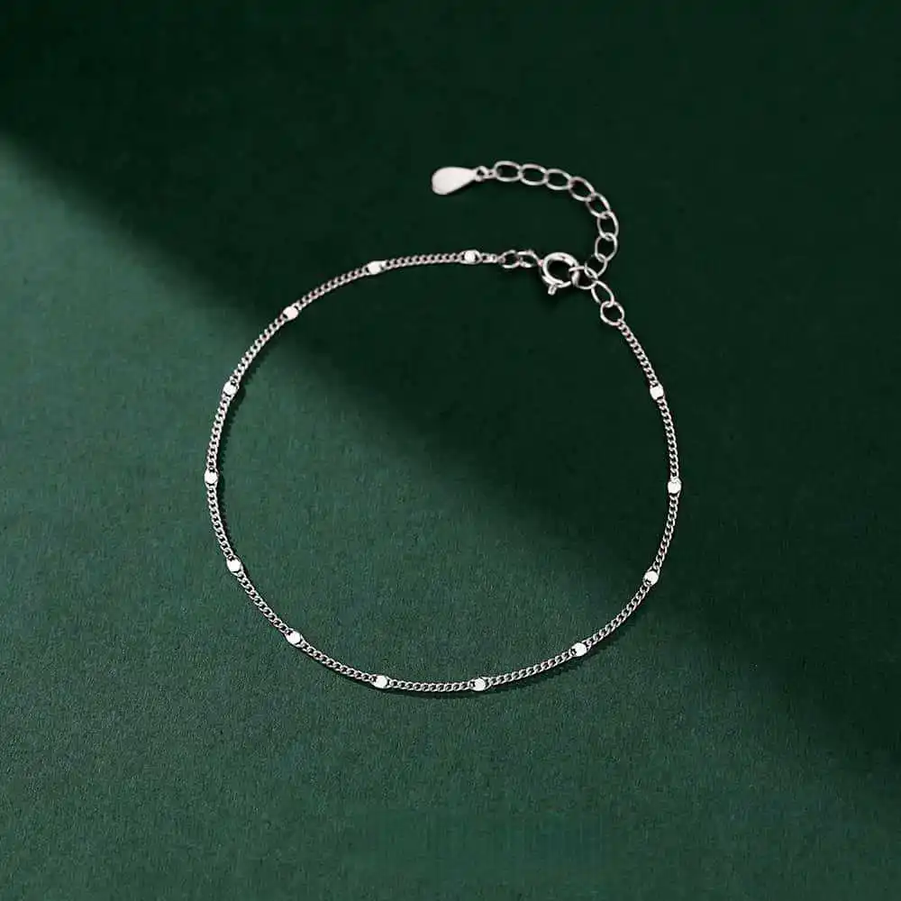 S925 Silver Ankle Bracelet for Women Elegant Minimalist Small Silver Piece Single Chain Ankle Jewelry Sweet Noble Feeling thumbnail 6