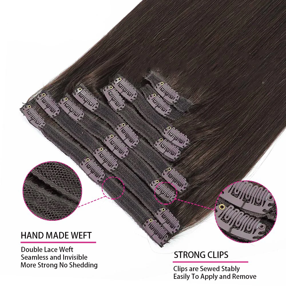 Clip In Hair Extensions Straight Human Hair Dark Brown Clip In Extensions Real Human Hair Extensions 8Pcs Clip Ins With 18 Clips thumbnail 4