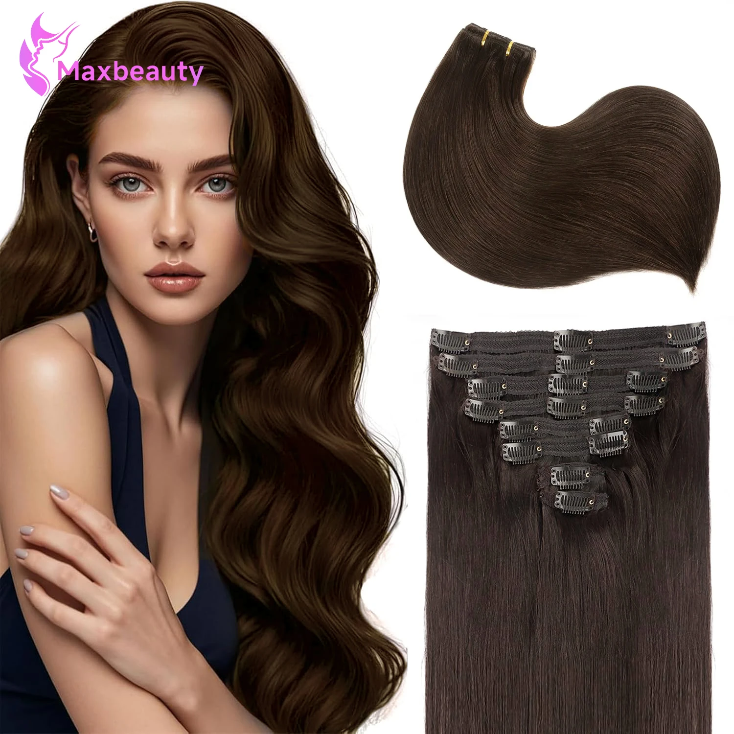 Clip In Hair Extensions Straight Human Hair Dark Brown Clip In Extensions Real Human Hair Extensions 8Pcs Clip Ins With 18 Clips