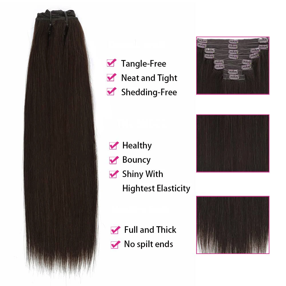 Clip In Hair Extensions Straight Human Hair Dark Brown Clip In Extensions Real Human Hair Extensions 8Pcs Clip Ins With 18 Clips thumbnail 3
