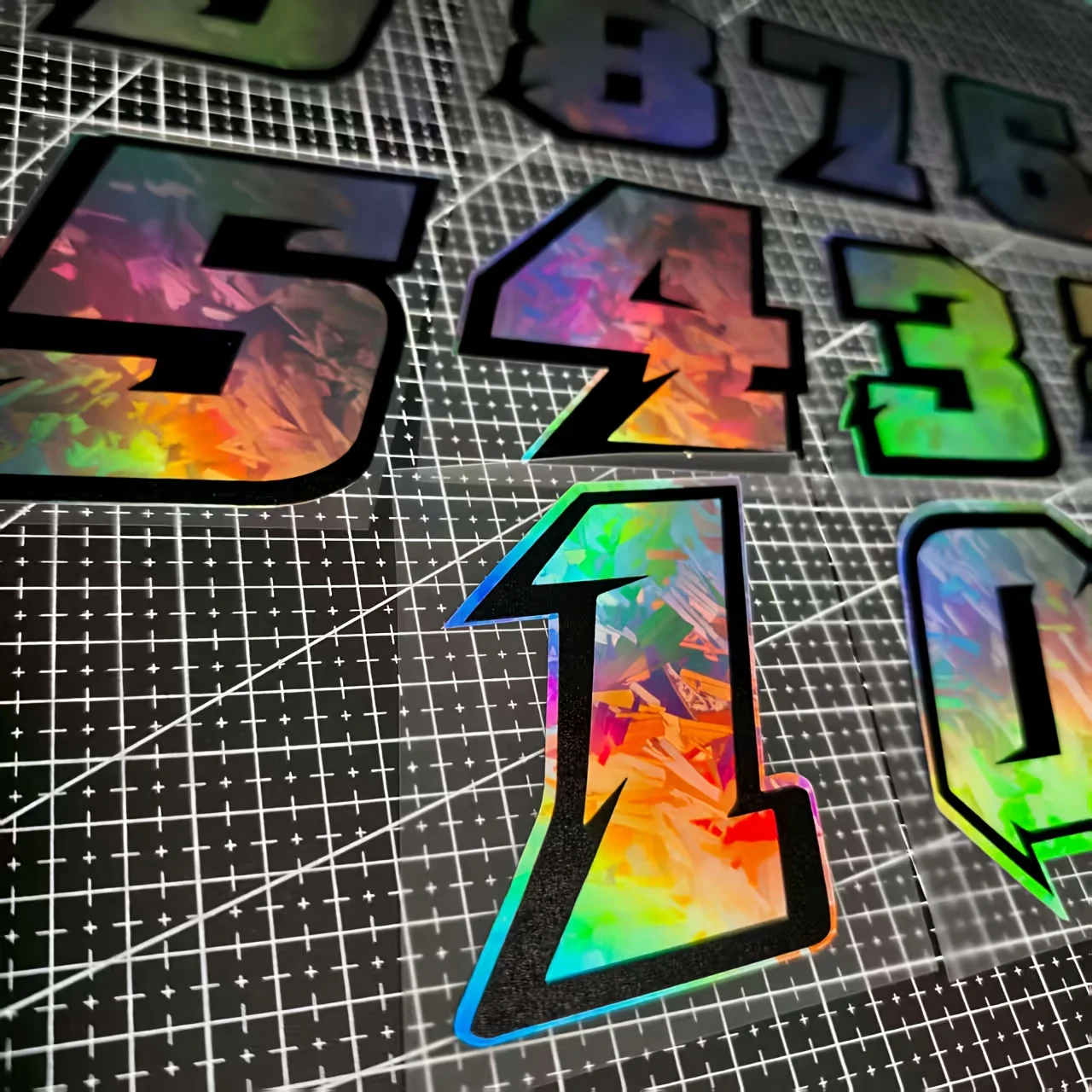 1pc Motorcycle Racing Number Stickers 0-9 - Iridescent Holographic Laser Effect, Waterproof thumbnail 4