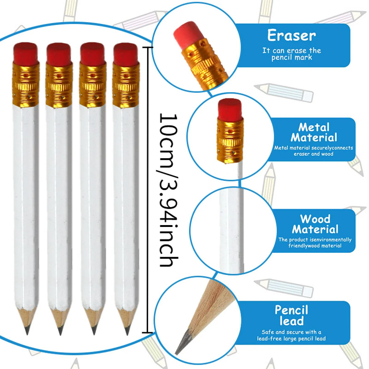 12pcs/24pcs/36pcs/48pcs drawing golf pencils with erasers hb pencils writing white pencils thumbnail 3