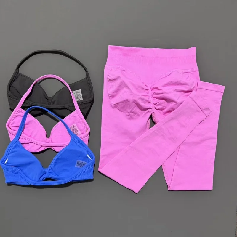 2 Pcs HISTELLO Seamless Yoga Sports Set for Women Resistant Backless Bra Pilates Fitness Workout Running Leggings Gym Suit thumbnail 2