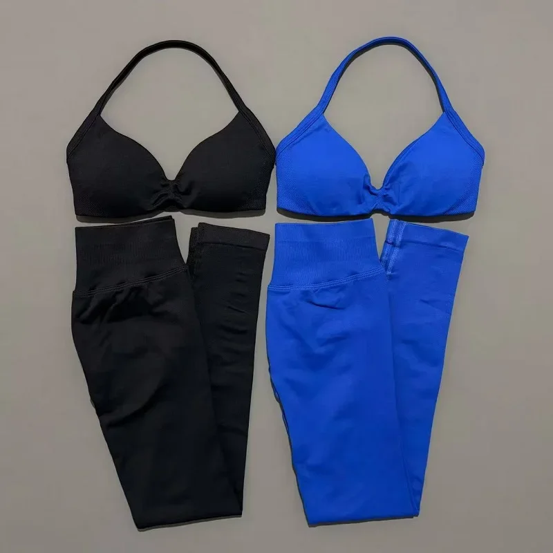 2 Pcs HISTELLO Seamless Yoga Sports Set for Women Resistant Backless Bra Pilates Fitness Workout Running Leggings Gym Suit thumbnail 4