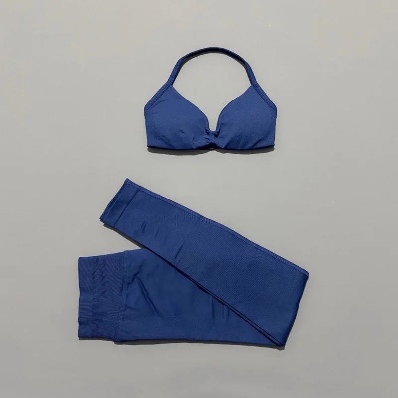 2 Pcs HISTELLO Seamless Yoga Sports Set for Women Resistant Backless Bra Pilates Fitness Workout Running Leggings Gym Suit thumbnail 5