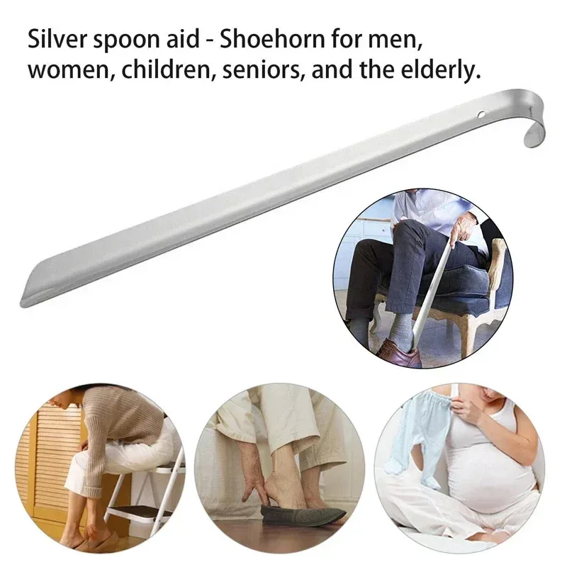 52cm Extra Long Stainless Steel Silver Metal Shoehorn Shoe Lifter Aid Slip-On Shoe Pulling Tool for Easy Shoe Removal thumbnail 3