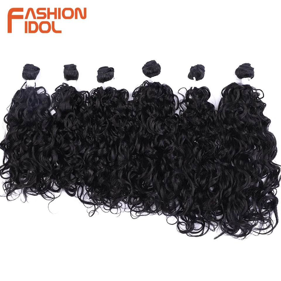 FASHION IDOL 18-22inch 220g/6Pcs Deep Wave Hair Synthetic Weave Hair Bundles Ombre Brown High Temperature Fiber Hair Extensions thumbnail 2