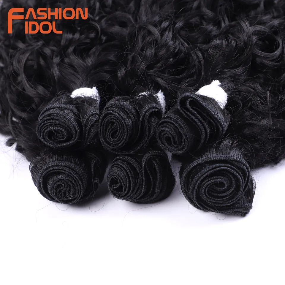 FASHION IDOL 18-22inch 220g/6Pcs Deep Wave Hair Synthetic Weave Hair Bundles Ombre Brown High Temperature Fiber Hair Extensions thumbnail 5