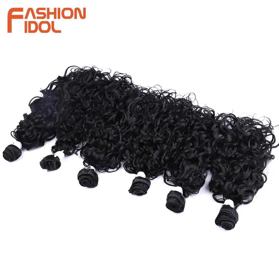 FASHION IDOL 18-22inch 220g/6Pcs Deep Wave Hair Synthetic Weave Hair Bundles Ombre Brown High Temperature Fiber Hair Extensions thumbnail 4