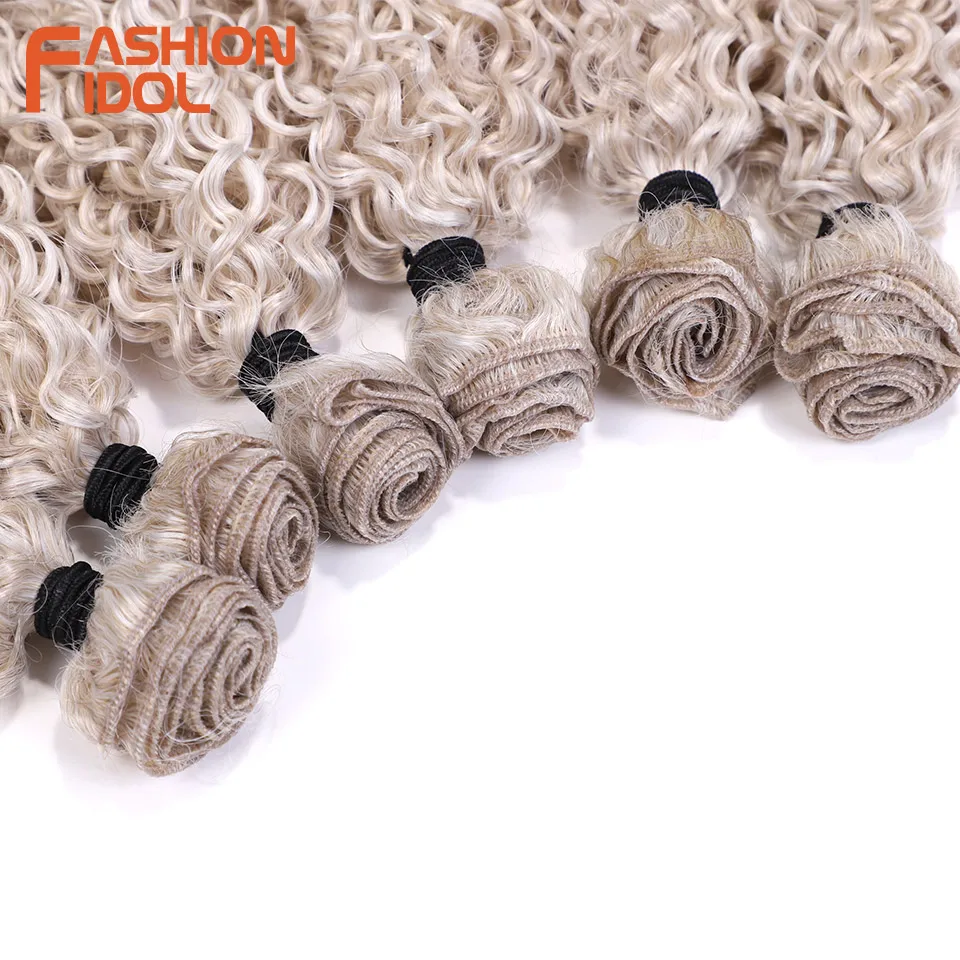 FASHION IDOL 20 22 24 inch 320g/6Pcs Kinky Curly Hair Synthetic Hair Bundles Ombre Blonde High Temperature Fiber Hair Extensions thumbnail 3