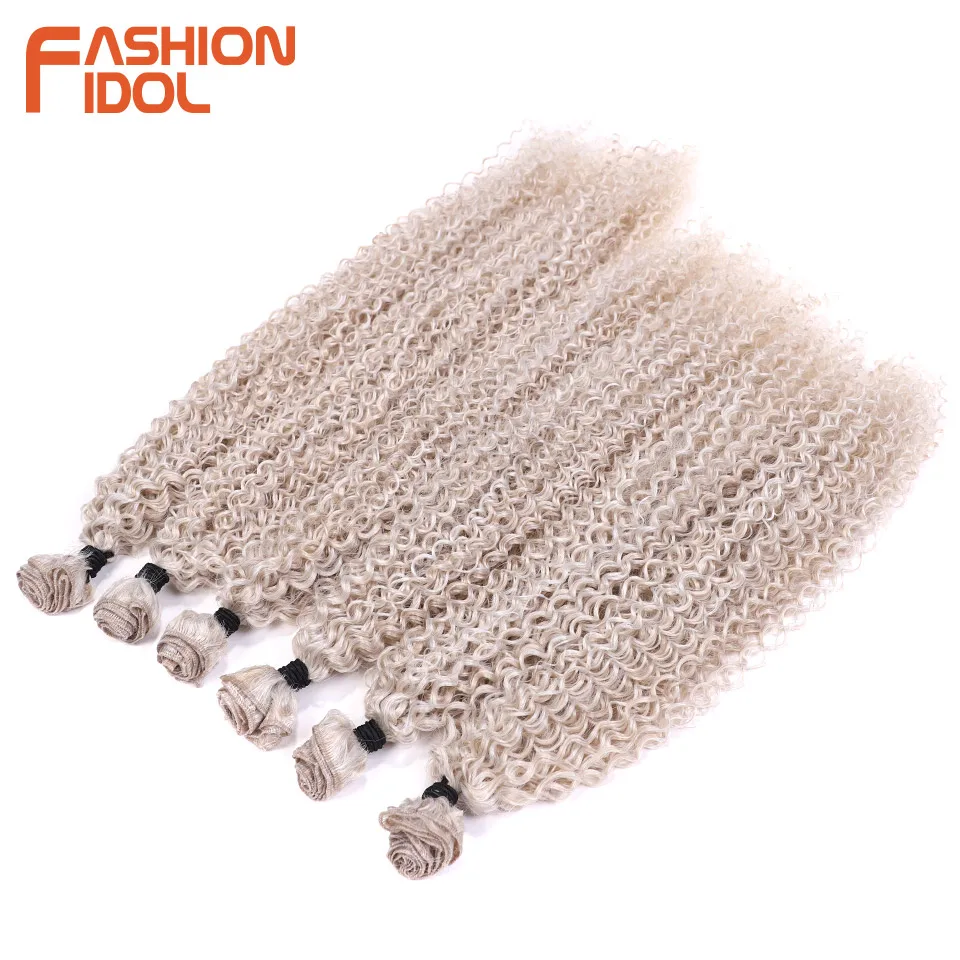 FASHION IDOL 20 22 24 inch 320g/6Pcs Kinky Curly Hair Synthetic Hair Bundles Ombre Blonde High Temperature Fiber Hair Extensions thumbnail 2