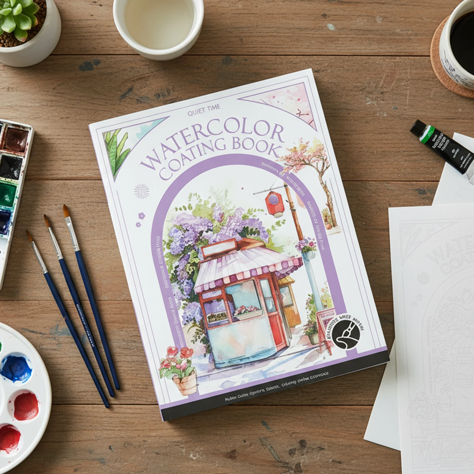 Watercolor Coloring Book with 12 Colors Paint Cakes and Brush Water Color Paper Book Paint Set for Adults Beginners thumbnail 3
