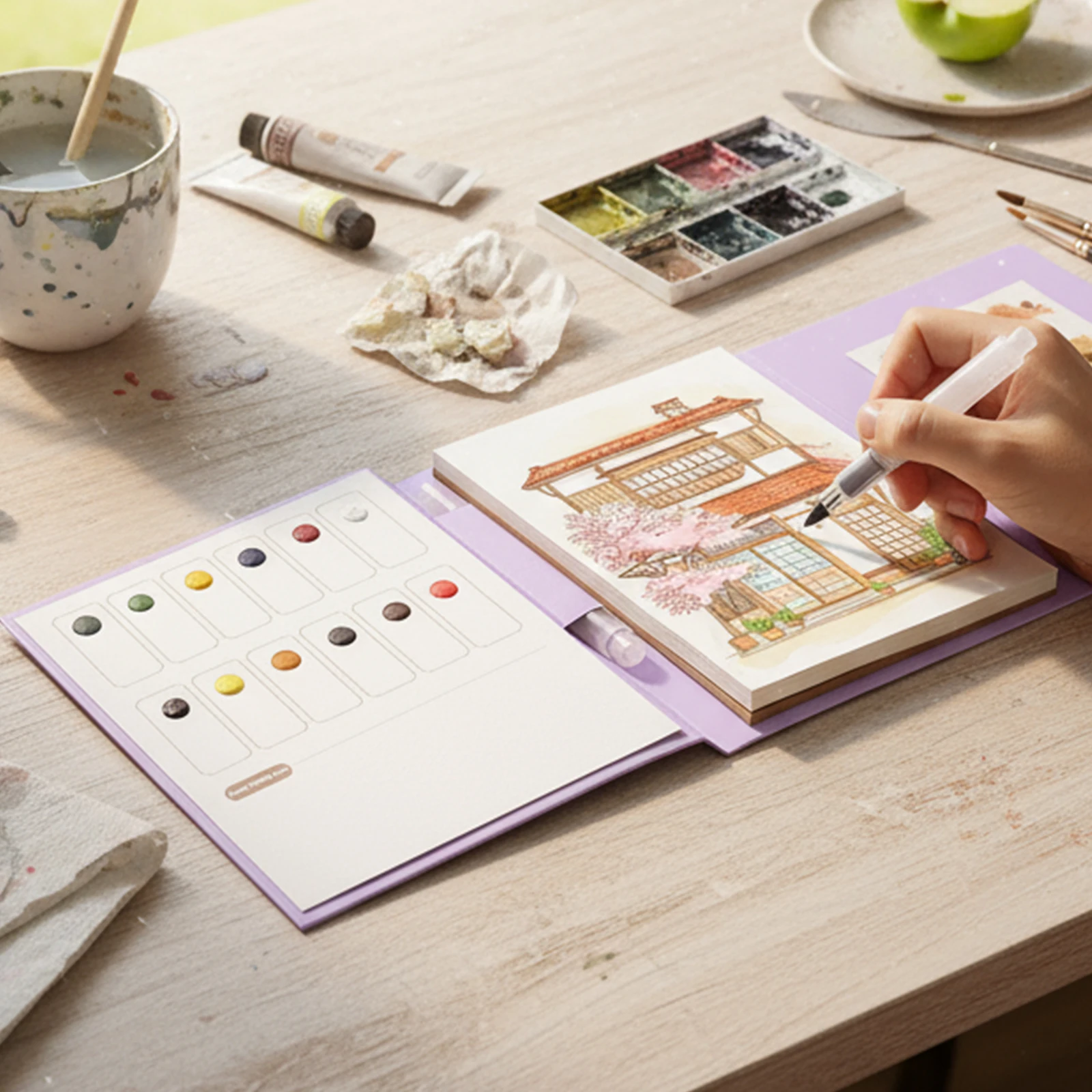 Watercolor Coloring Book with 12 Colors Paint Cakes and Brush Water Color Paper Book Paint Set for Adults Beginners
