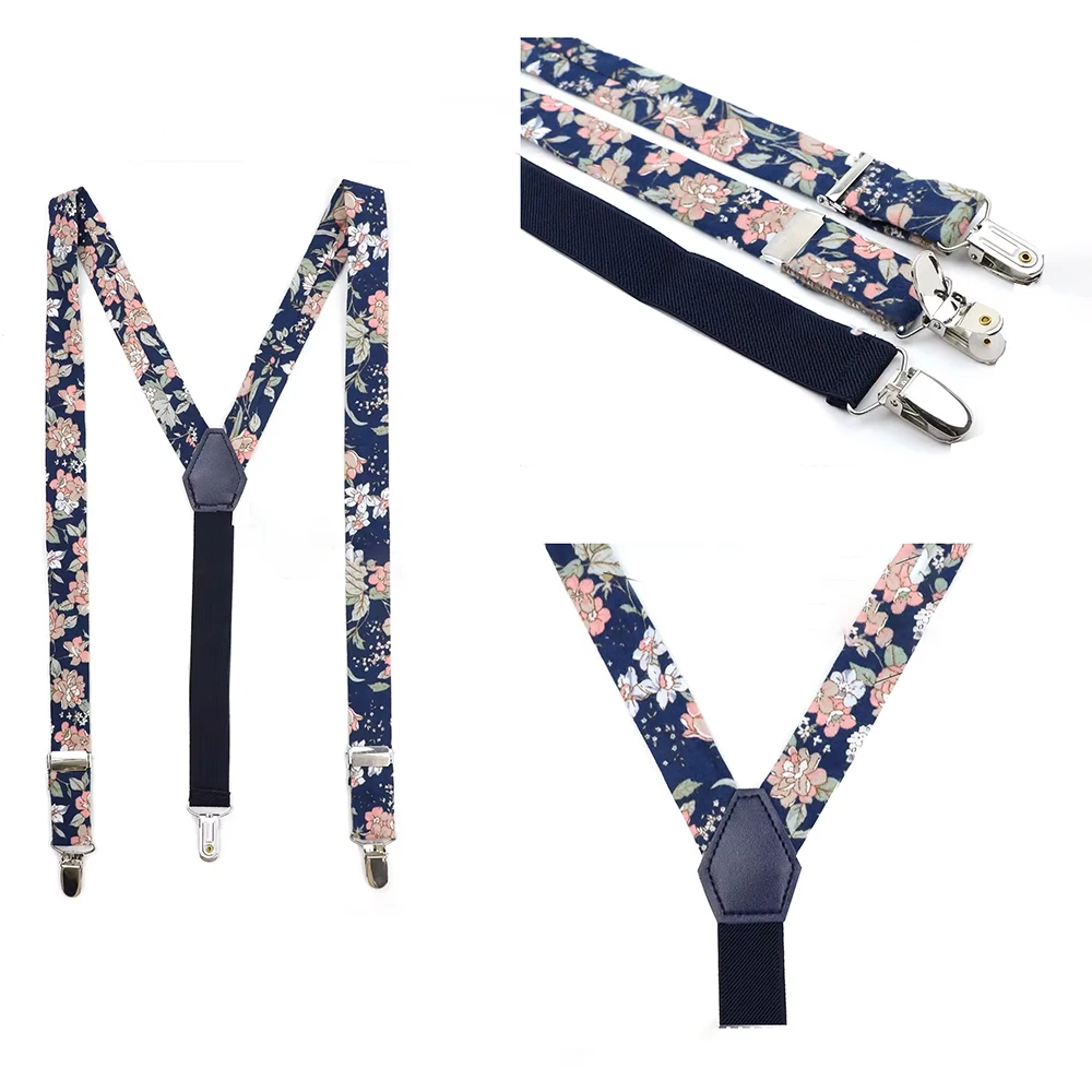 Printed Floral Cotton Kids Suspenders Clip-on Straps Adjustable Elastic Y-Back Braces Children Boy Girl Braces Wedding Accessory thumbnail 2