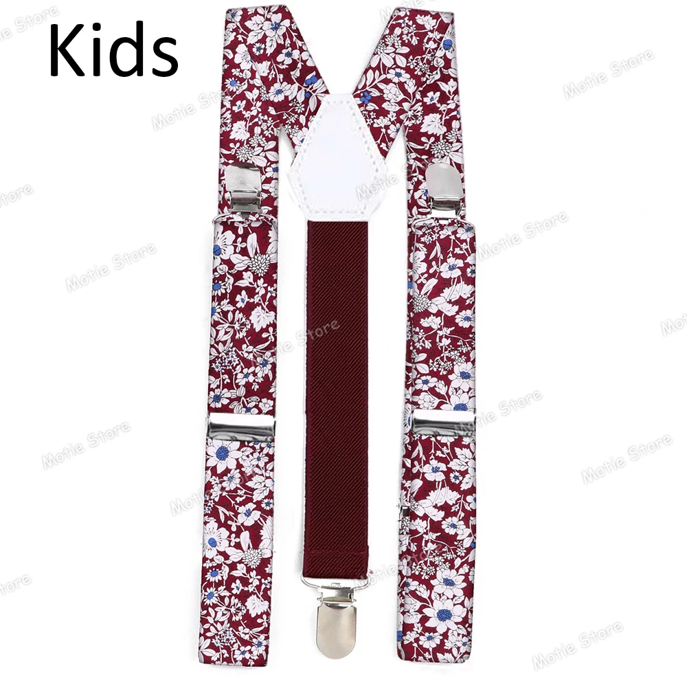 Printed Floral Cotton Kids Suspenders Clip-on Straps Adjustable Elastic Y-Back Braces Children Boy Girl Braces Wedding Accessory thumbnail 6