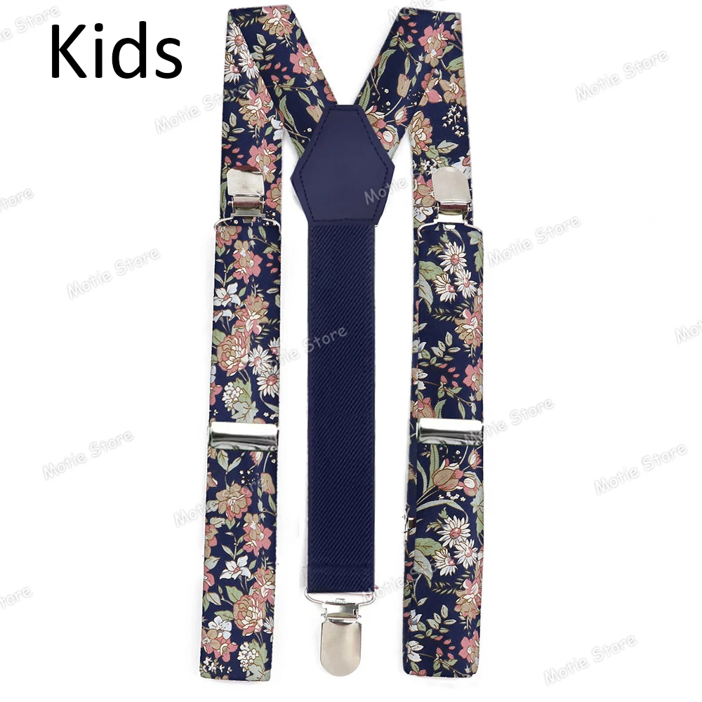Printed Floral Cotton Kids Suspenders Clip-on Straps Adjustable Elastic Y-Back Braces Children Boy Girl Braces Wedding Accessory thumbnail 3