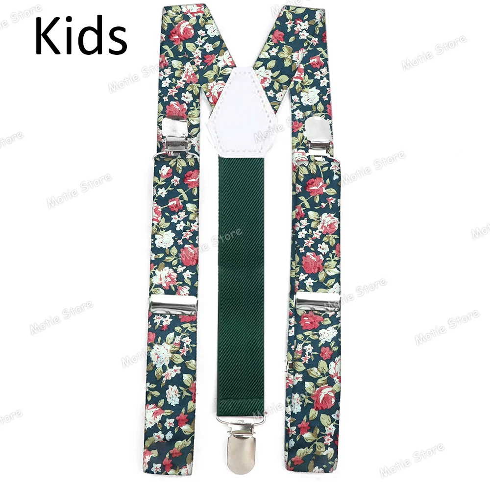 Printed Floral Cotton Kids Suspenders Clip-on Straps Adjustable Elastic Y-Back Braces Children Boy Girl Braces Wedding Accessory thumbnail 5
