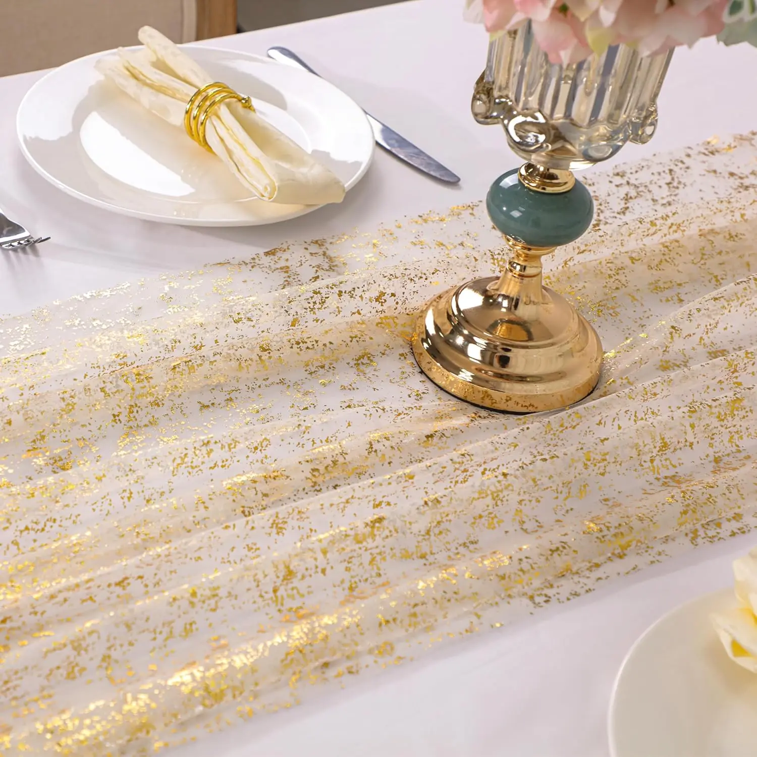 70CM*300CM Golden Table Runner Glitter Metallic Foil Sheer Dining Wedding Anniversary Holiday Birthday Table Decor Home Party thumbnail 5